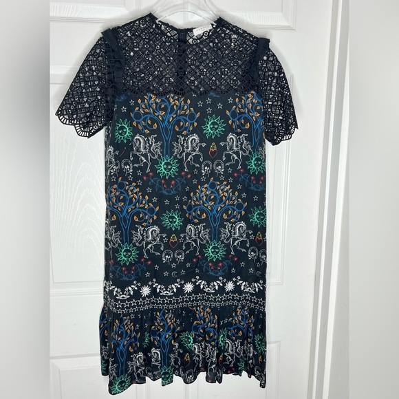 SANDRO Paris Royal Lions Gouet Embriodered Lace Mini Dress - Picture 12 of 14